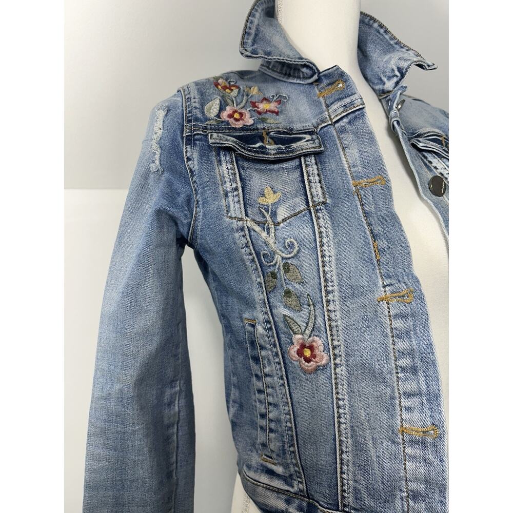Thrashed Cottage core JouJou Denim Embroidered Ladies S or girl jacket Sz 14 L - Picture 3 of 16